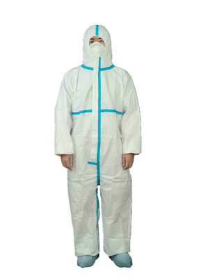 CAT-III Type 4B 5B 6B Disposable Coverall With Blue Tape And Elasticated Hood