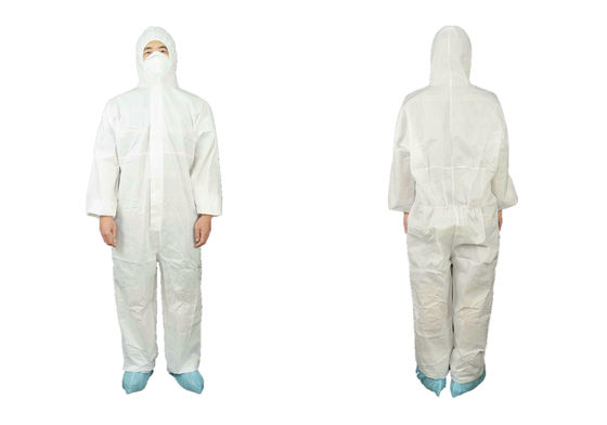 EN1149-5 Anti Static Type5/6 Disposable SMMS Chemical Protective Coverall With Hood