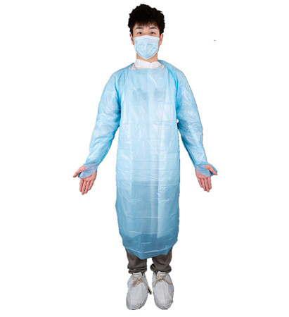 Cena fabryczna Zastosowanie medyczne Suknia ochronna CPE z mankietami na kciuk do szpitala