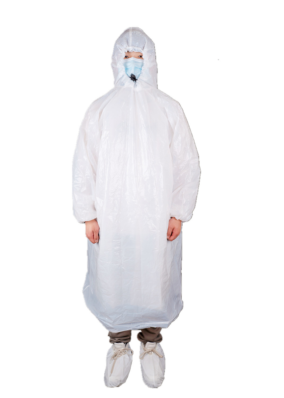 Disposable Adult Use PE Raincoat With Long Sleeves And Hood For Rainy Day